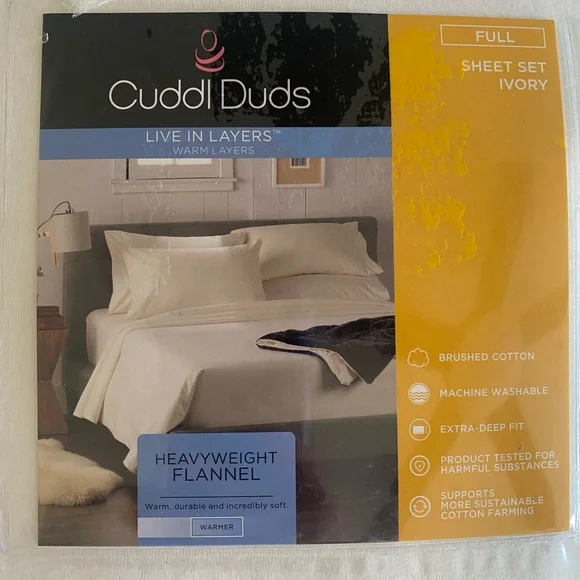 Cuddl Duds Ivory Flannel Sheet Set - Full Size - Picture 2 of 3